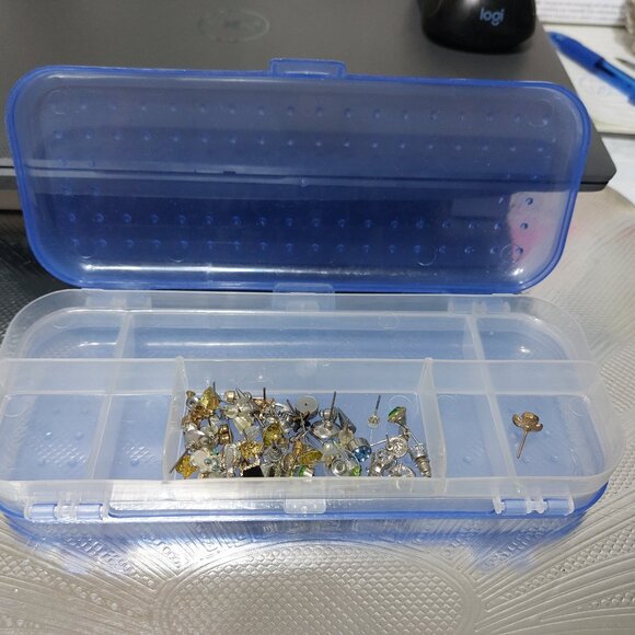 Pencil Clear Blue Organizer Jewelry Box Opens On BOTH SIDES with Compartments - Picture 8 of 10